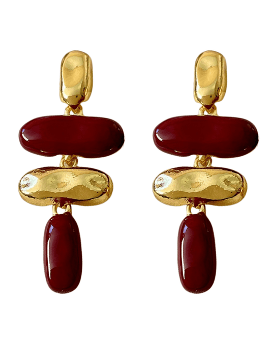 Austin Blaze Chelsea Abstract Dangle Earrings in gold and burgundy