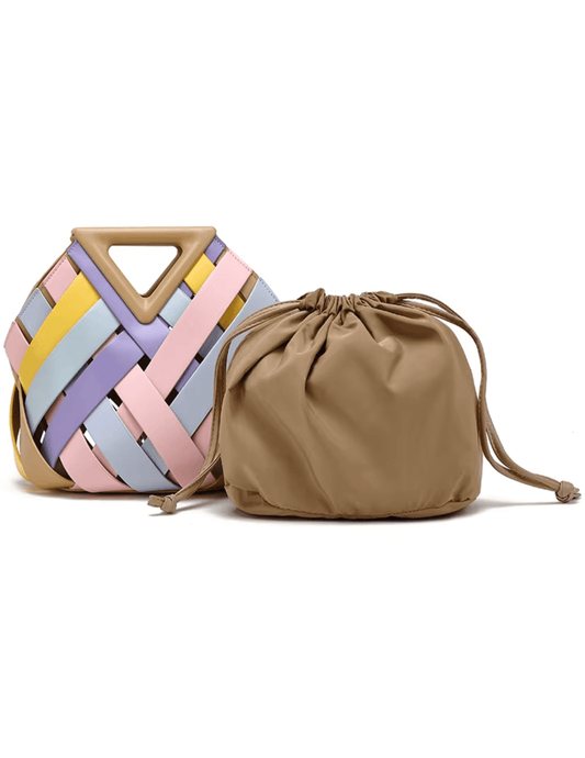 Austin Blaze Daphne woven pastel leather bag with interior drawstring pouch