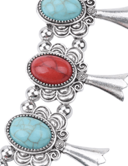 Turquoise and red beaded squash blossom necklace by Austin Blaze