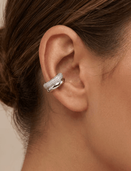 Austin Blaze Ember CZ Ear Cuff in Silver styled on the ear.