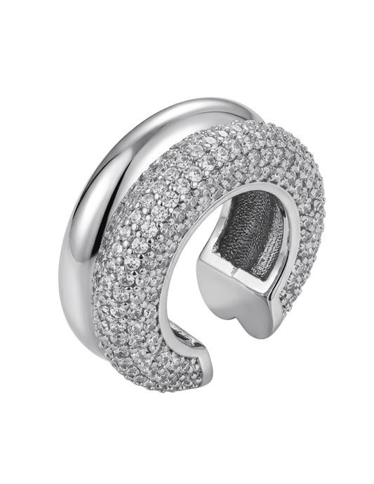 Austin Blaze Ember CZ Ear Cuff in silver with sparkling cubic zirconia embellishments.