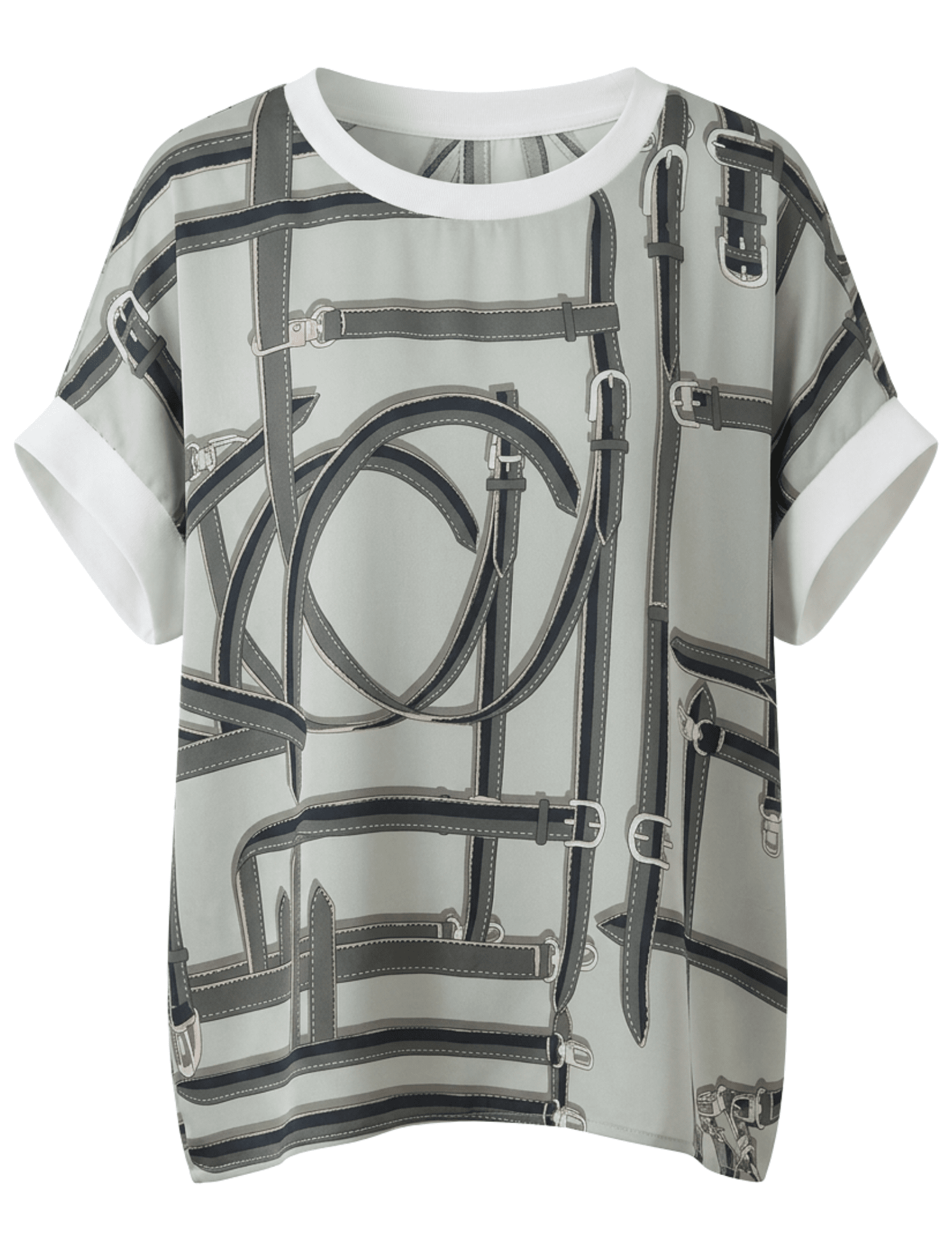 Austin Blaze Emory Scarf Top in Grey Navy Belt Multi