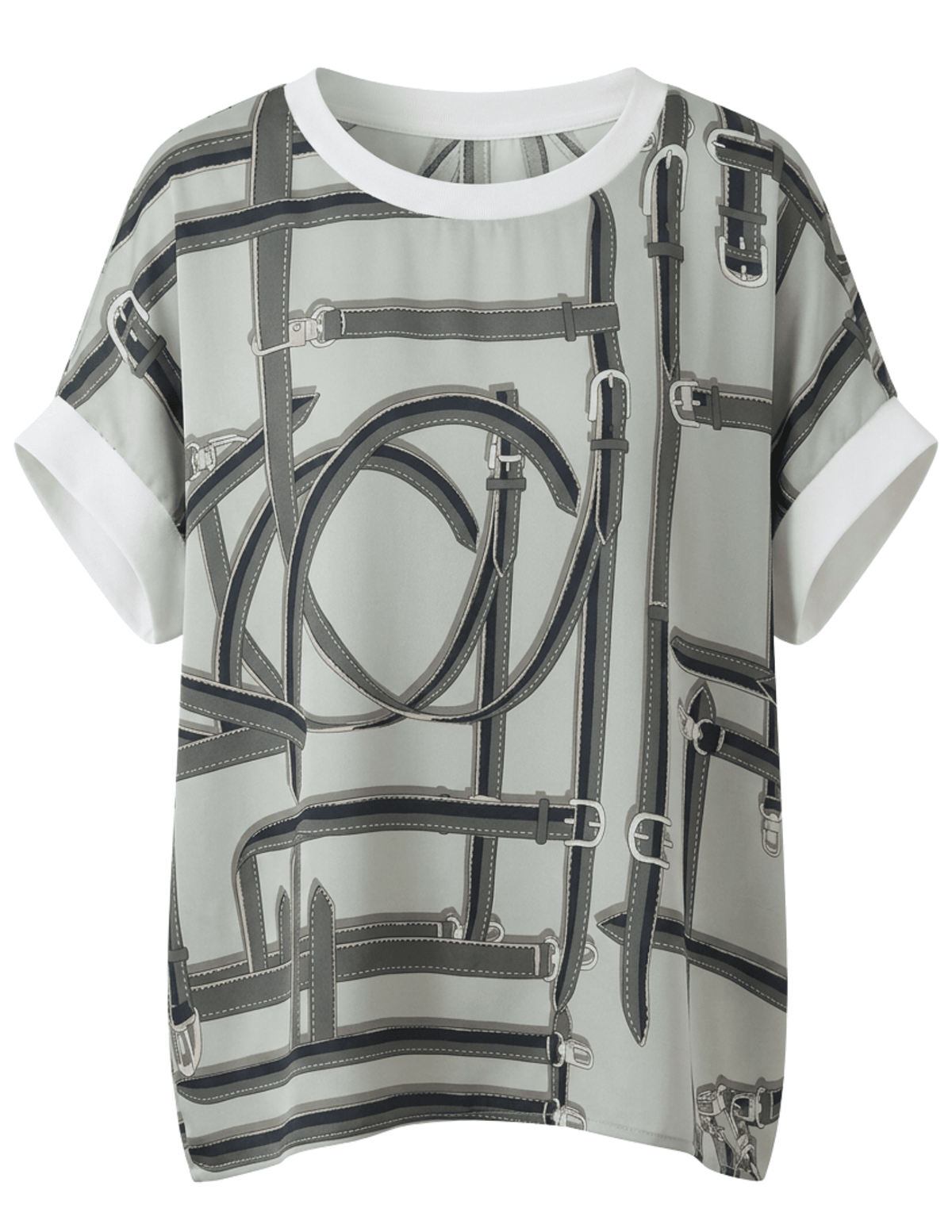 Austin Blaze Emory Scarf Top in Grey Navy Belt Multi
