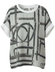 Austin Blaze Emory Scarf Top in Grey Navy Belt Multi