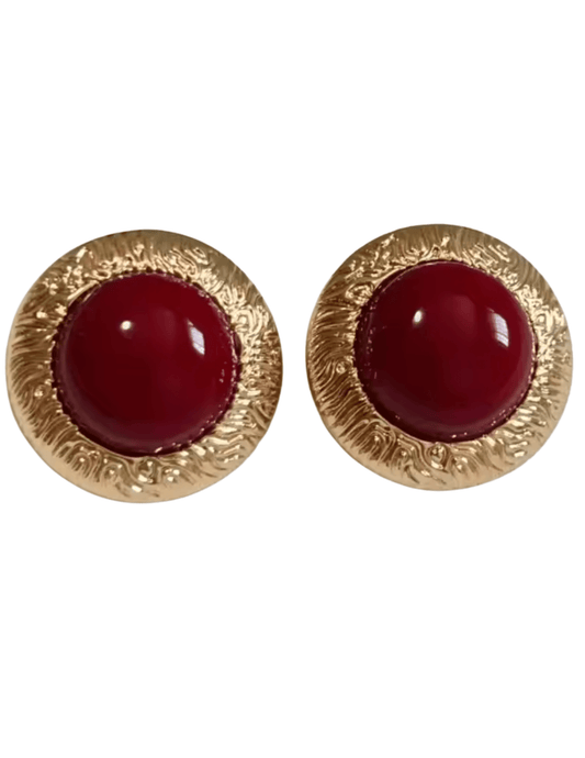 Austin Blaze Evelyn Round Stud Earrings in goldtone with red resin center