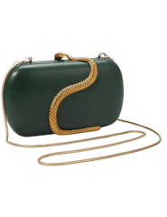 "Austin Blaze Fiona forest hard case clutch with sculptural gold snake accent"