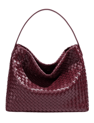 Austin Blaze Fletcher Woven Shoulder Bag in burgundy vegan leather with a slouchy woven silhouette and shoulder strap.
