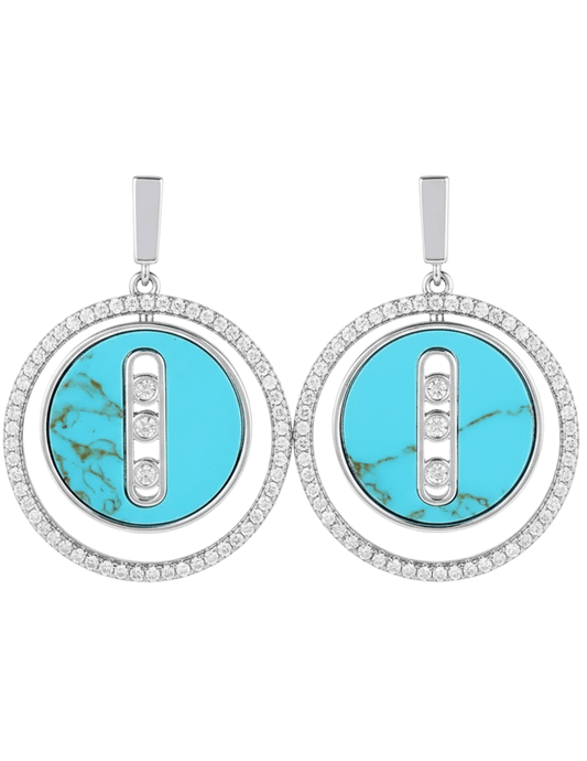 Austin Blaze Gina Turquoise Medallion Earrings in silver-tone with rhinestone floating frame