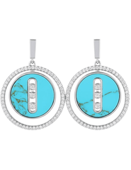 Austin Blaze Gina Turquoise Medallion Earrings in silver-tone with rhinestone floating frame