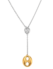 Necklace with a gold and silver pendant on a white background Austin Blaze Ginny Chain Lariat Necklace Two Tone