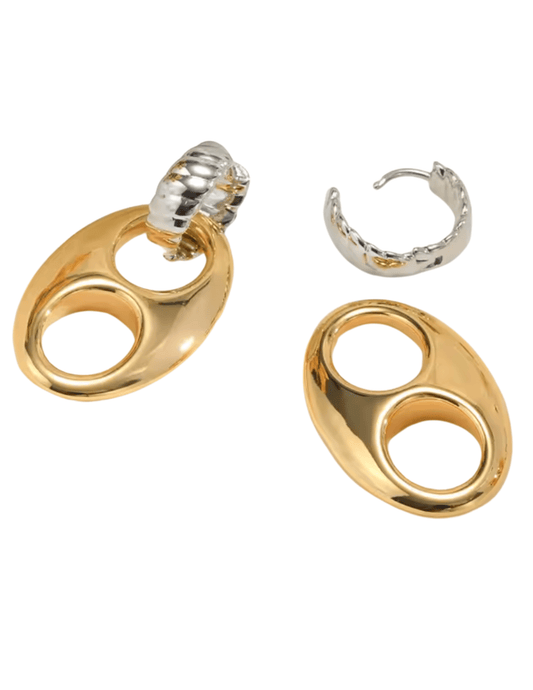 Gold and silver mixed metal statement earrings with huggie closure