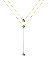 Austin Blaze green zirconia lariat necklace in gold with layered double chain