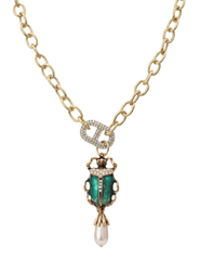 Austin Blaze Gypsy Beetle Necklace with gold-tone chain and green beetle pendant