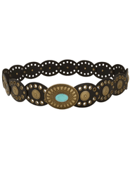 Austin Blaze Hannah Medallion Belt in black with turquoise stone buckle