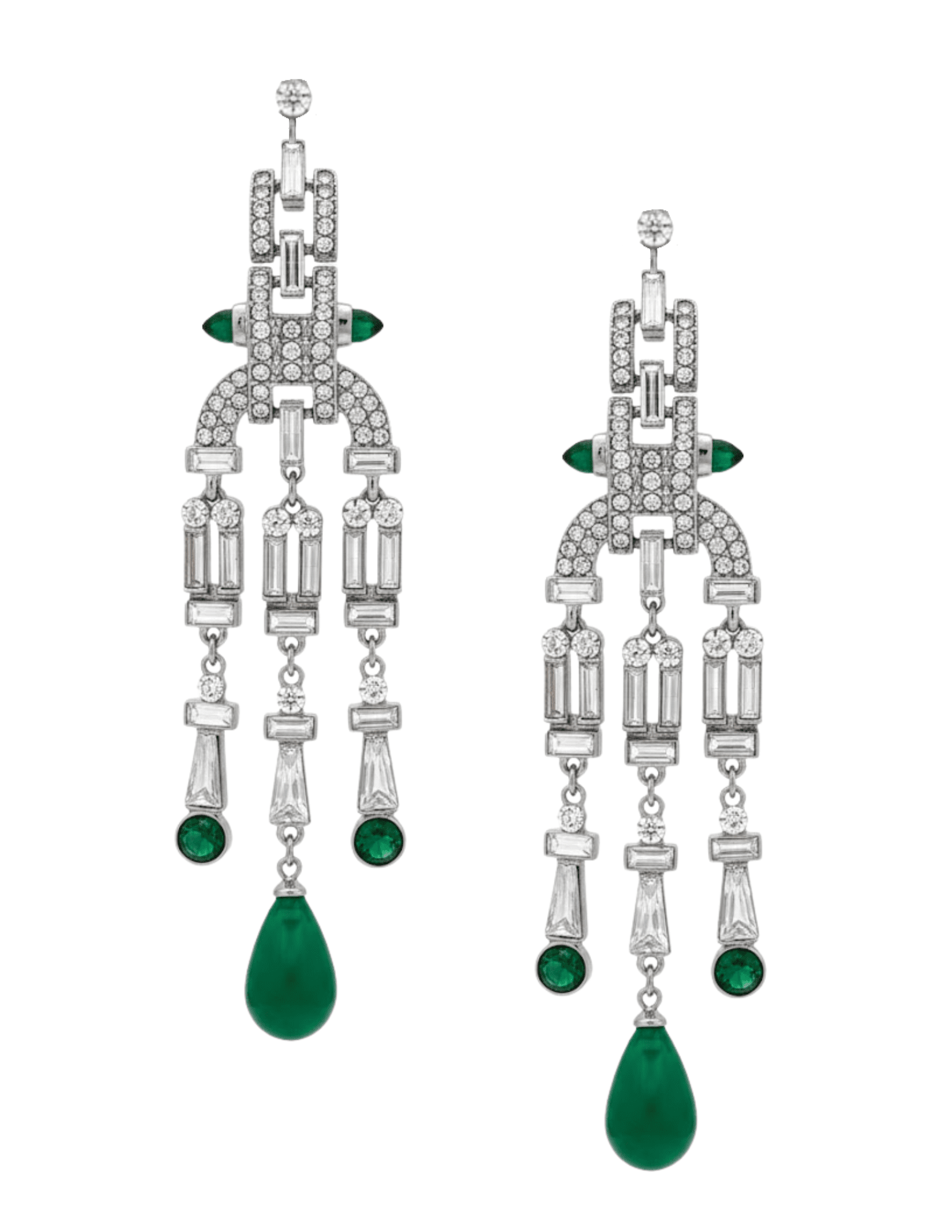 Austin Blaze Inez Statement Clip-On Earrings in Silver and Green