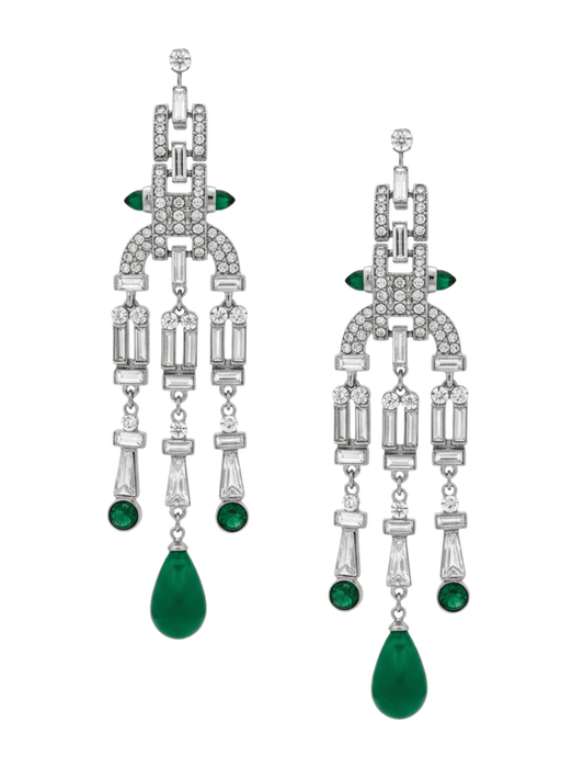 Austin Blaze Inez Statement Clip-On Earrings in Silver and Green