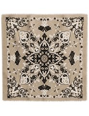Austin Blaze Ivy Bandana Scarf in biscuit beige with black and ivory paisley print and fringe trim