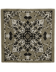 Austin Blaze Ivy Bandana Scarf in olive green with intricate black and ivory paisley print and fringe trim