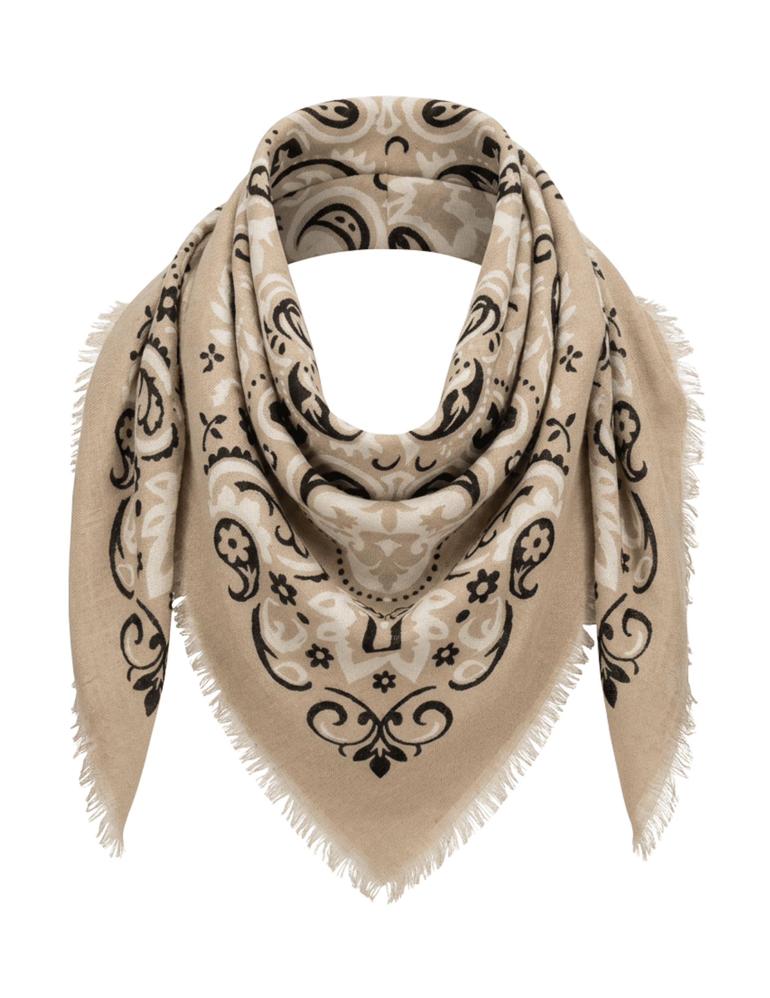 Austin Blaze Ivy oversized paisley bandana scarf in biscuit styled around the neck