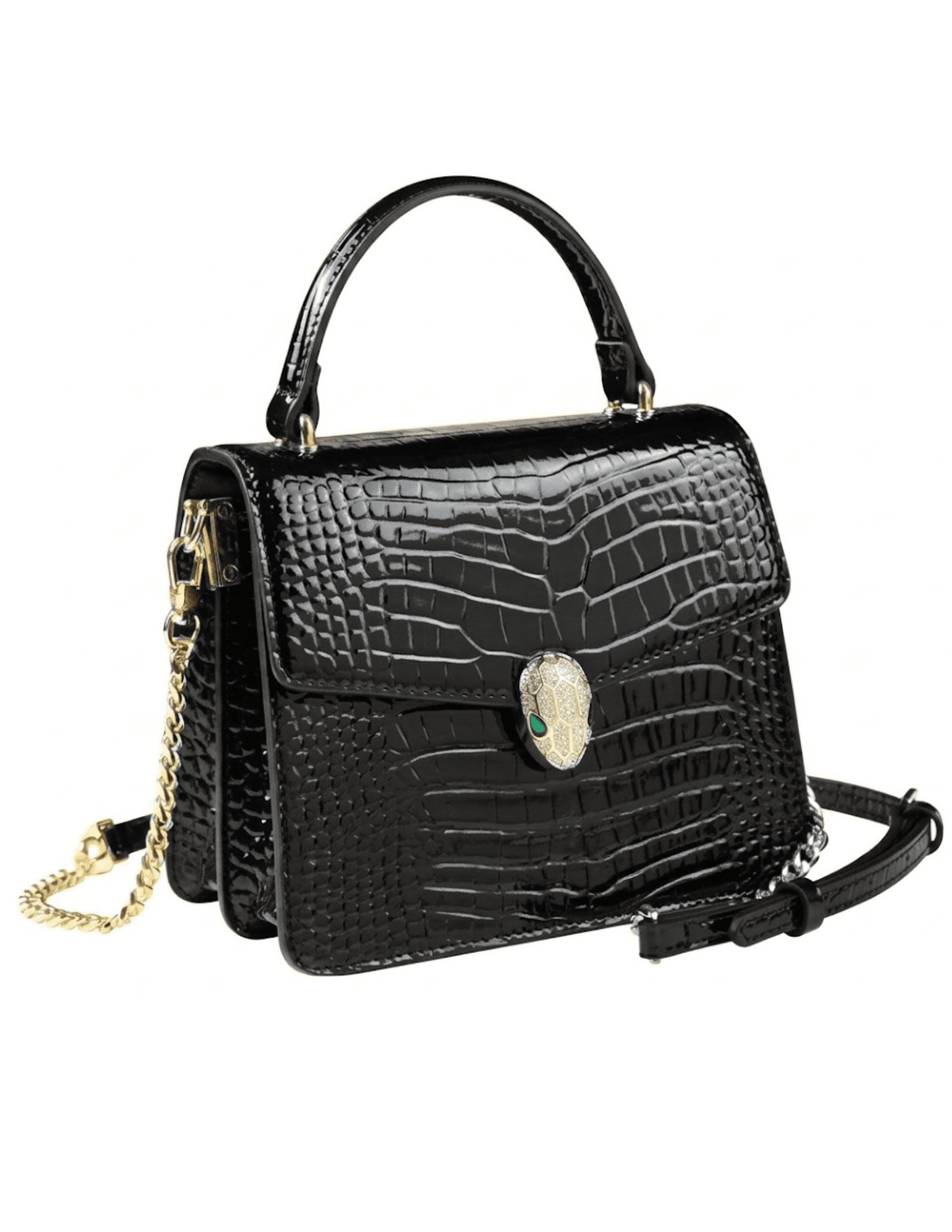Austin Blaze Jayde Serpent Bag in Black Croc side with strap