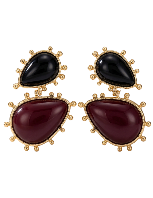 Austin Blaze Joanne Statement Earrings in Gold, Black & Burgundy