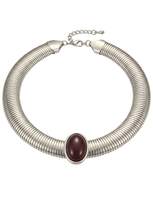 Austin Blaze Karmen Snake Collar Necklace in Silver & Burgundy