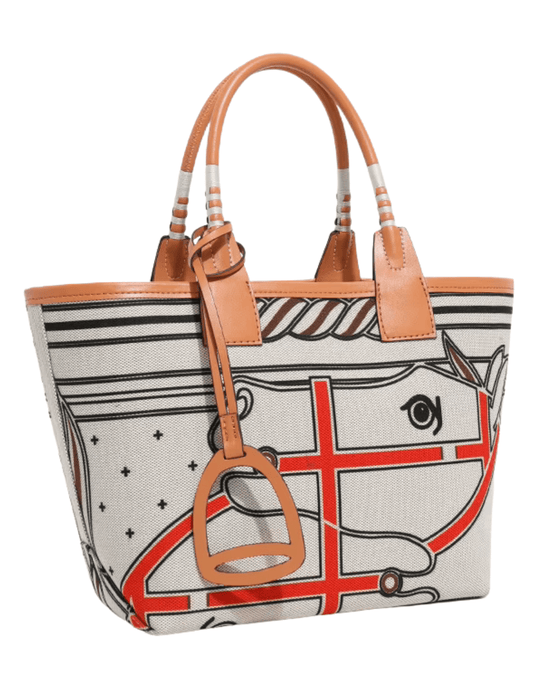 Austin Blaze canvas tote bag with equestrian horse print front view