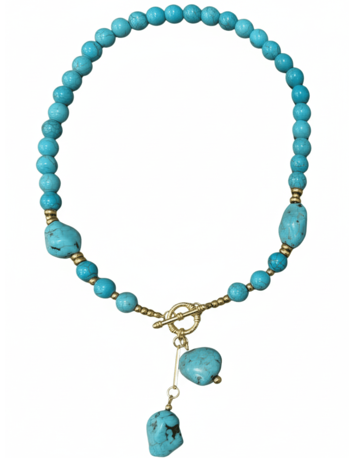 Austin Blaze Lina Turquoise Necklace with turquoise beads and gold toggle closure