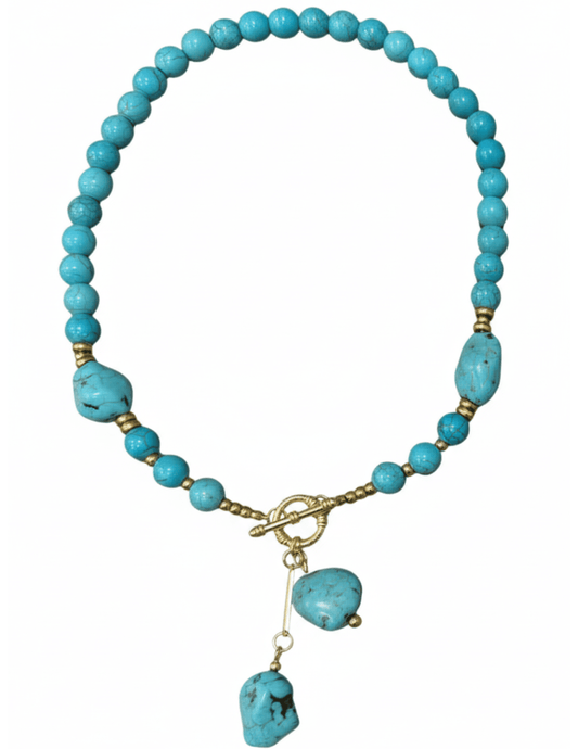 Austin Blaze Lina Turquoise Necklace with turquoise beads and gold toggle closure
