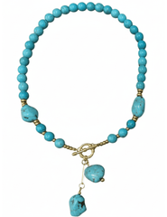 Austin Blaze Lina Turquoise Necklace with turquoise beads and gold toggle closure