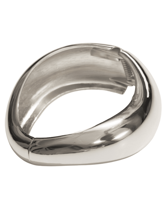 "Sculptural chunky silver cuff bracelet with hinge opening by Austin Blaze"