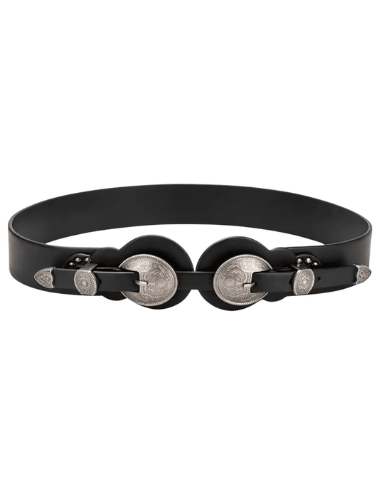Austin Blaze Lottie double buckle belt in black vegan leather