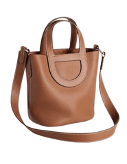 Austin Blaze Lunara Leather Bucket Bag in Saddle with crossbody strap
