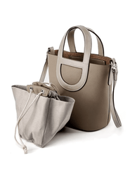 Austin Blaze Lunara Leather Bucket Bag in Taupe with pouch
