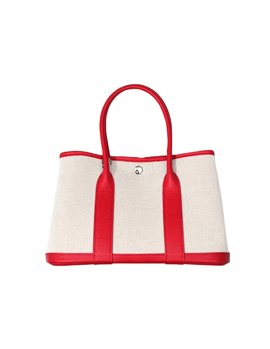 Austin Blaze Magnolia 25 canvas leather tote in ecru and cherry red