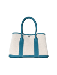 Austin Blaze Magnolia 25 canvas leather tote in ecru and ocean blue
