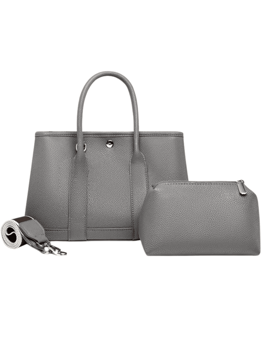 Austin Blaze Magnolia 31 Leather Tote in Grey with pouch and strap