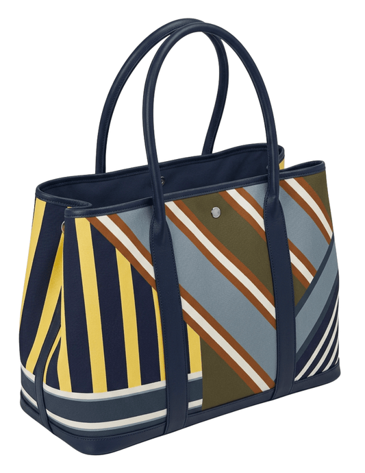 Austin Blaze Magnolia 45 printed canvas tote in navy multi stripe side