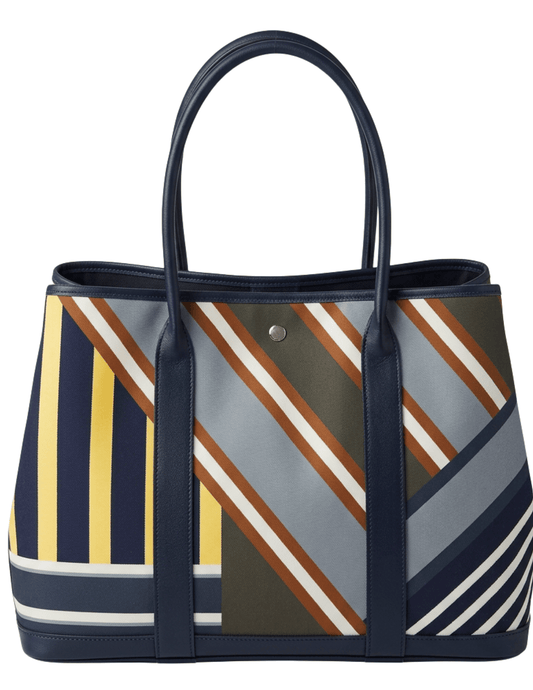 Austin Blaze Magnolia 45 printed canvas tote in navy multi stripe