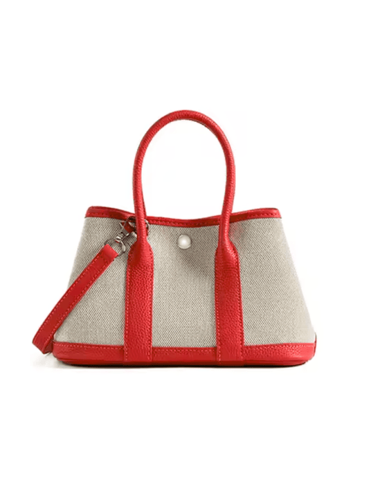 Austin Blaze Magnolia 25 canvas leather tote in ecru and cherry red crosbody