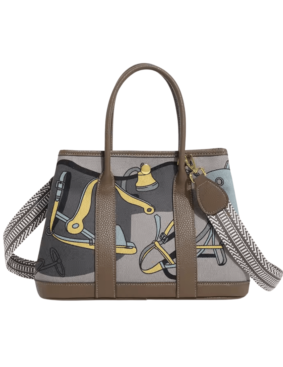 Austin Blaze Magnolia Small Printed Linen Leather Tote in Charcoal Multi
