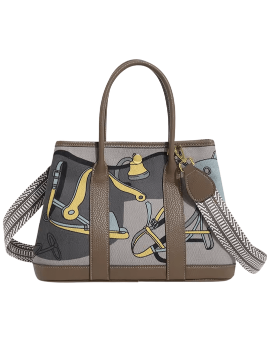 Austin Blaze Magnolia Small Printed Linen Leather Tote in Charcoal Multi