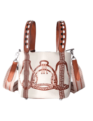 Austin Blaze Malone Painted Leather Basket Bag in Ivory Nubuck Multi