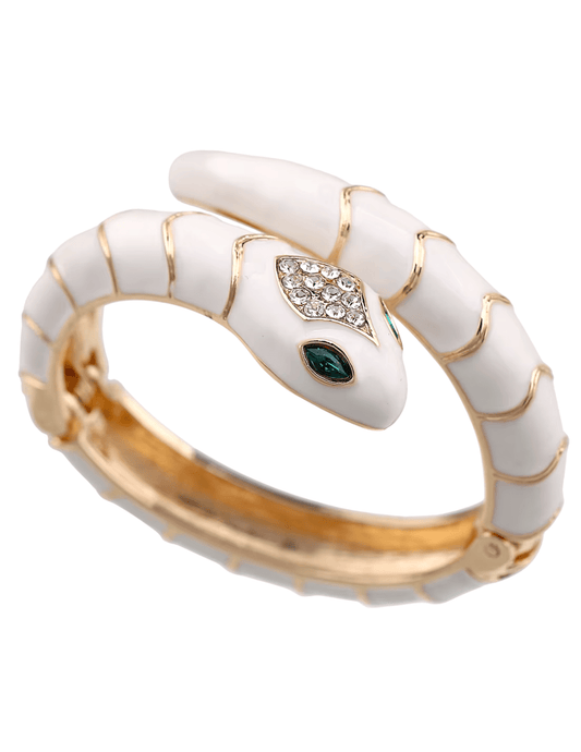 Austin Blaze white enamel snake wrap bracelet with rhinestones front view