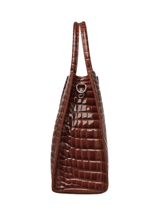 Austin Blaze Meaghan Croc Leather Bag in Chestnut side view