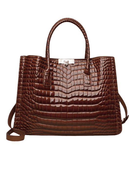 Austin Blaze Meaghan Croc Leather Bag in Chestnut.