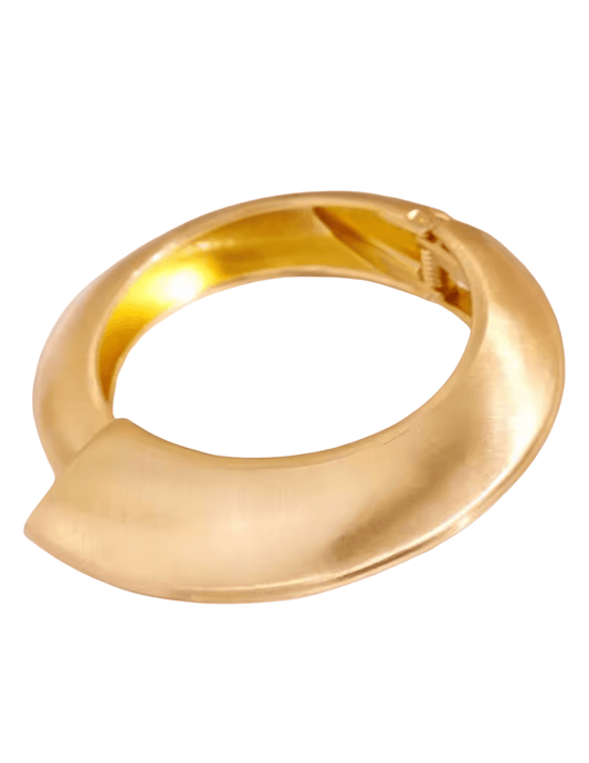 "Modern brushed gold asymmetrical cuff bracelet with hinge closure by Austin Blaze"