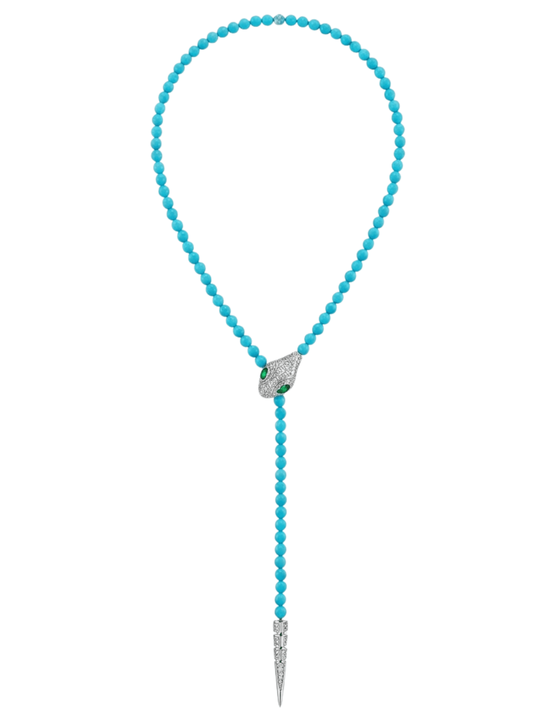 Austin Blaze Paola Turquoise Serpent Lariat Necklace with turquoise beads and pavé serpent detail