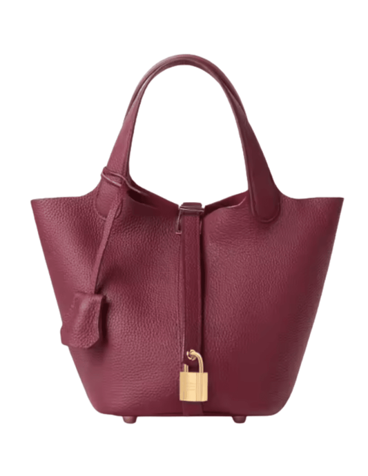 Front view of Austin Blaze Pippa Leather Basket Bag in Garnet