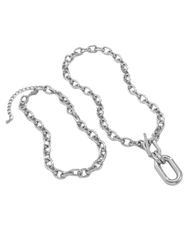 Close-up of chain link details and closures on Quinn Layered Necklace in Silver